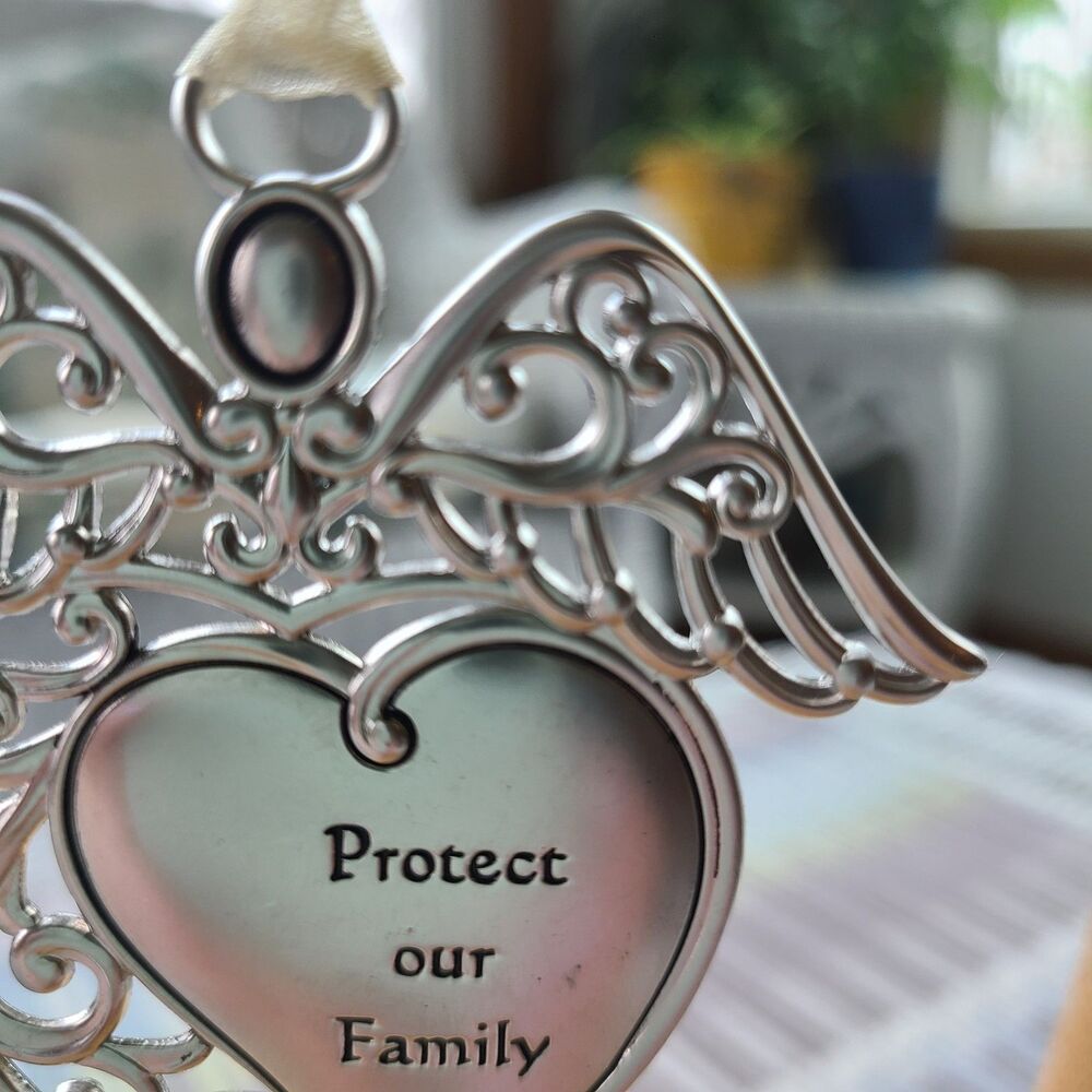 Ganz "Protect Our Family" Guardian Angel Ornament Silver Tone w/ Heart Crystal - Picture 6 of 9